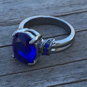 Blue Sapphire CZ Black Gold Fashion ring